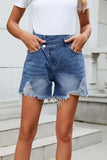 Distressed Raw Hem Asymmetric Waist Denim Shorts - Trendsi - Flyclothing LLC