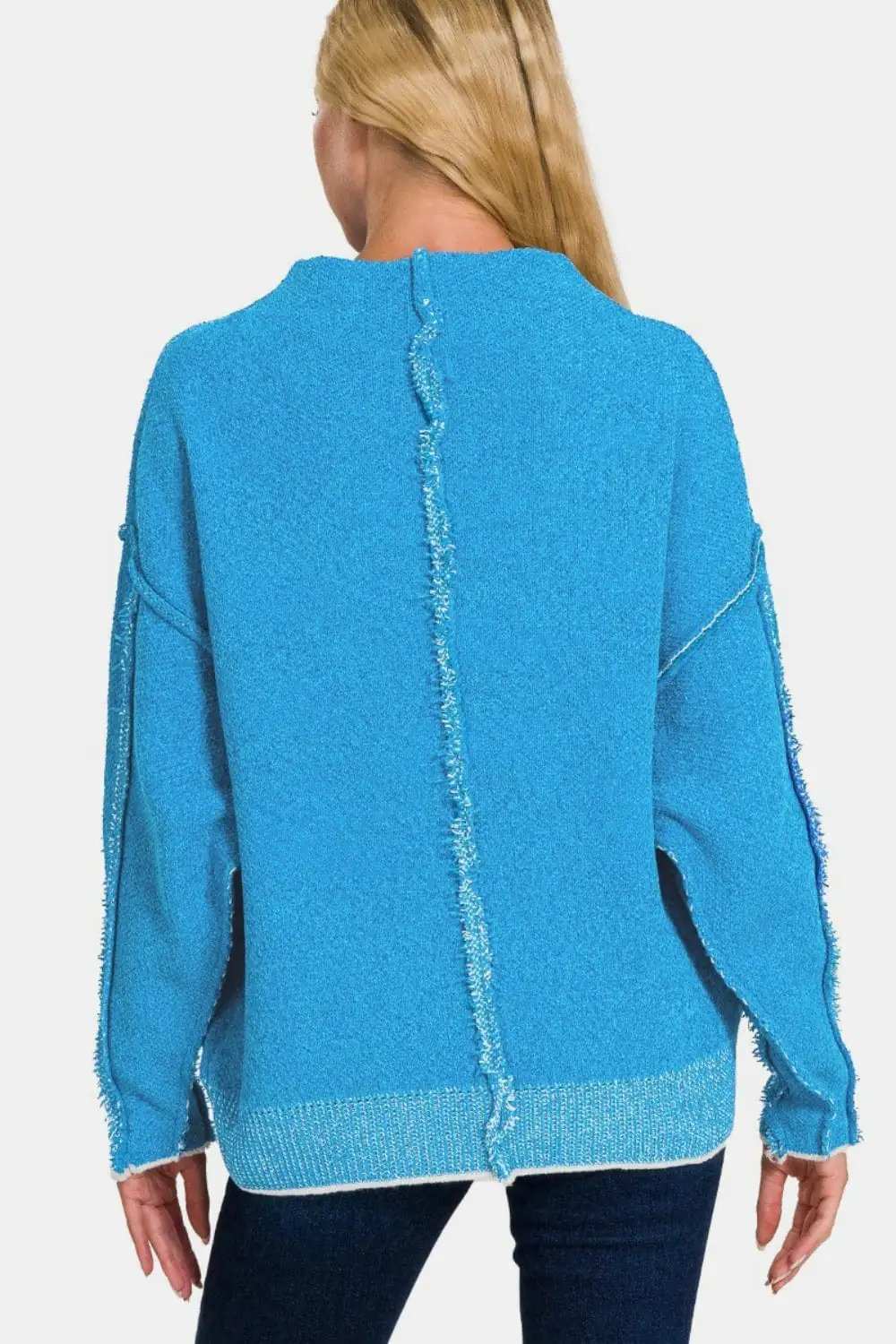 Zenana Exposed Seam Mock Neck Long Sleeve Sweater - Trendsi - Flyclothing LLC