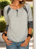 Full Size Striped Quarter Button Long Sleeve T-Shirt - Trendsi - Flyclothing LLC