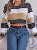 Cropped Striped Color Block Drop Shoulder Sweater - Trendsi - Flyclothing LLC
