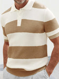 Men's Plus Size Collared Neck Striped Ribbed Knit Polo - Trendsi - Flyclothing LLC