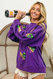 BiBi Fleur De Lis Sequin Patches Mardi Gras Sweatshirt - Trendsi - Flyclothing LLC