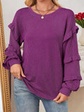 Round Neck Ruffled Long Sleeve Sweatshirt - Trendsi - Flyclothing LLC
