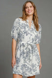 Umgee Full Size Floral Print Notched Puff Sleeve Mini Dress Plus Size - Trendsi - Flyclothing LLC