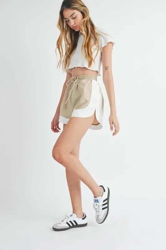 MABLE Drawstring Waist Contrast Trim Detail Shorts - Trendsi - Flyclothing LLC
