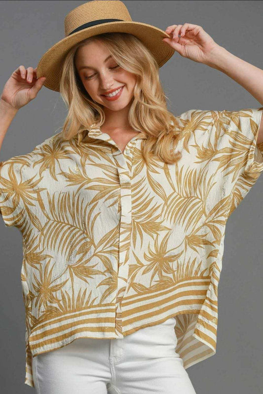 Umgee Full Size Tropical Print Button Down Shirt Plus Size - Trendsi - Flyclothing LLC