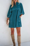 Corduroy Quarter Snap Three-Quarter Sleeve Dress - Trendsi - Flyclothing LLC