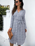 Button Down Printed Long Sleeve Shirt Dress - Trendsi - Flyclothing LLC