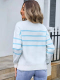 Striped Round Neck Long Sleeve Sweater - Trendsi - Flyclothing LLC