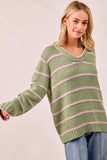 BiBi Striped Long Sleeve Sweater - Trendsi - Flyclothing LLC