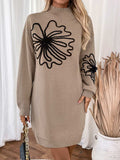 Perfee Flower Mock Neck Long Sleeve Sweater Dress - Trendsi - Flyclothing LLC