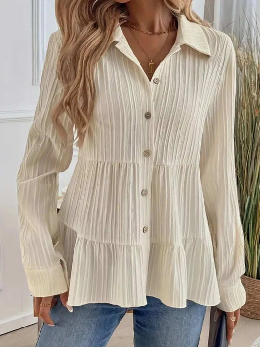 Striped Button-Down Tiered Shirt - Trendsi - Flyclothing LLC