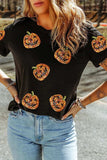 Sequin Pumpkin Round Neck Short Sleeve T-Shirt - Trendsi - Flyclothing LLC