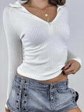 Half Zip Long Sleeve Ribbed Knit Top - Trendsi - Flyclothing LLC