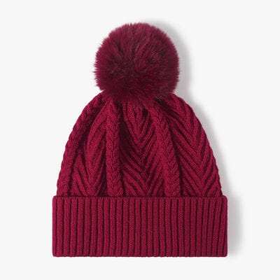 Cable Knit Solid Color Hat with Pompom - Trendsi - Flyclothing LLC