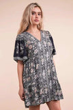 VERY J Shirring Detail Printed Woven Mini Dress - Trendsi - Flyclothing LLC