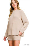 Zenana Round Neck Knit Top and Shorts Sweater Set - Trendsi - Flyclothing LLC