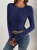 Textured Round Neck Long Sleeve Top - Trendsi - Flyclothing LLC