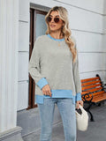 Contrast Trim Round Neck Long Sleeve T-Shirt - Trendsi - Flyclothing LLC