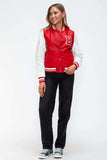 Love Me Now PU Leather Contrast Snap Down Bomber Jacket - Trendsi - Flyclothing LLC