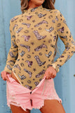 Printed Mock Neck Long Sleeve Bodysuit - Trendsi - Flyclothing LLC