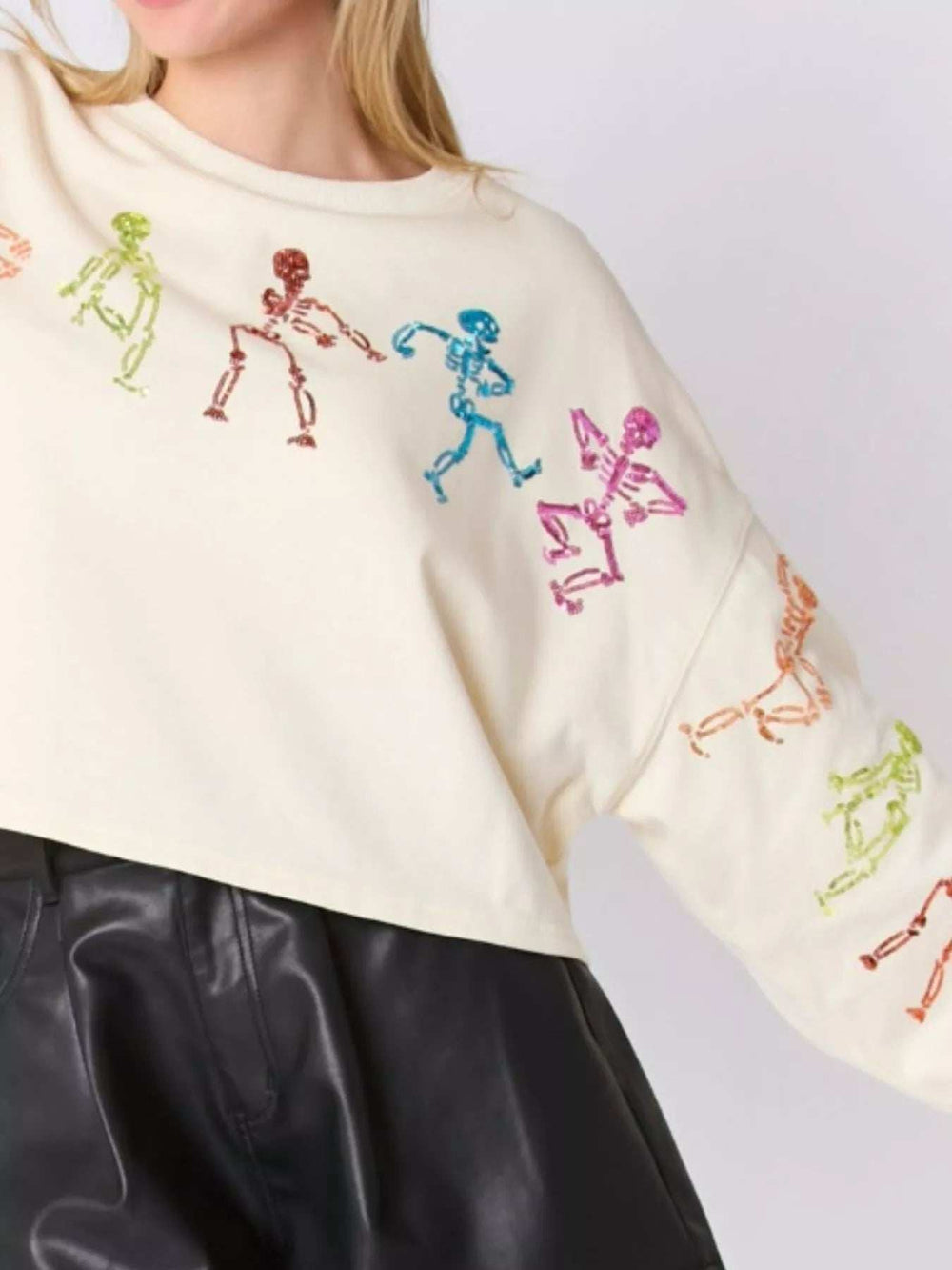 Halloween Colorful Sequin Skeleton Sweatshirt - Trendsi - Flyclothing LLC