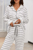 Striped V-Neck Long Sleeve Top and Pants Lounge Set - Trendsi - Flyclothing LLC