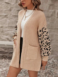Pocketed Leopard Open Front Cardigan - Trendsi - Flyclothing LLC