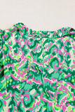 Abstract Print Ruffled Trim Tie Neck Top - Trendsi - Flyclothing LLC