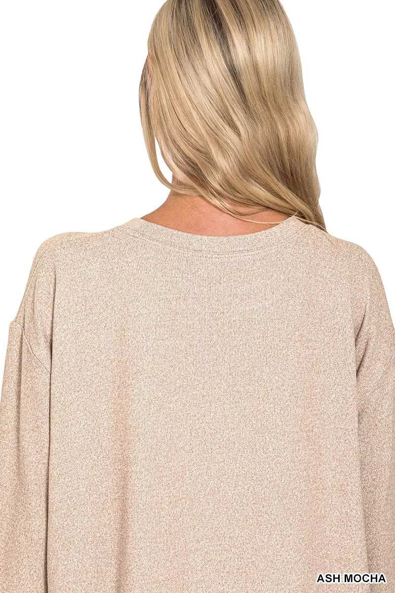 Zenana Soft Melange Long Sleeve Tee and Shorts Set - Trendsi - Flyclothing LLC