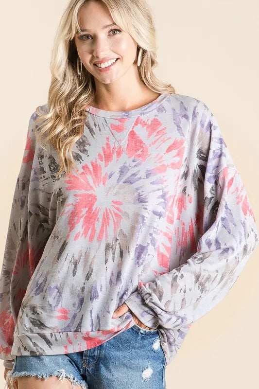 BiBi Tie Dye Print Terry Pull Over - Trendsi - Flyclothing LLC