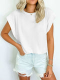 Textured Round Neck Cap Sleeve Blouse - Trendsi - Flyclothing LLC