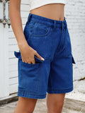 High Waist Denim Shorts with Cargo Pockets - Trendsi - Flyclothing LLC