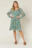 Double Take Full Size Printed Drawstring Waist Long Sleeve Dress - Trendsi - Flyclothing LLC