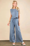 VERY J Solid Woven Top & Pants Set - Trendsi - Flyclothing LLC
