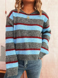 Striped Round Neck Long Sleeve Sweater - Trendsi - Flyclothing LLC