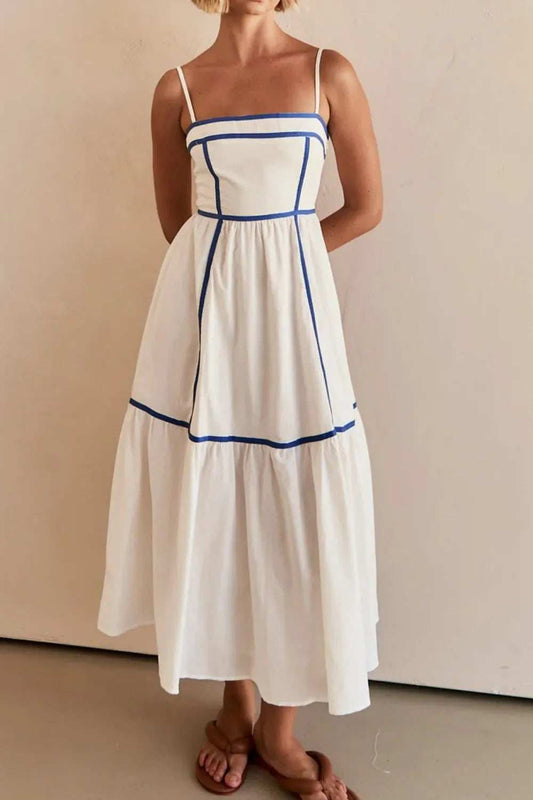 Contrast Trim Square Neck Midi Cami Dress - Trendsi - Flyclothing LLC