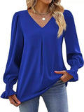 V-Neck Long Sleeve Ruffle Cuff Blouse - Trendsi - Flyclothing LLC