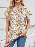 Printed Round Neck Short Sleeve Top - Trendsi - Flyclothing LLC