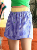 Striped Elastic Waist Shorts - Trendsi - Flyclothing LLC