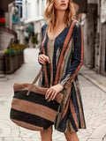 Full Size Contrast Stripes Long Sleeve Mini Dress - Trendsi - Flyclothing LLC