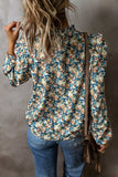 Frill Printed Mock Neck Long Sleeve Blouse - Trendsi - Flyclothing LLC
