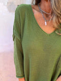 Full Size Casual V-Neck Knit Sweater Plus Size - Trendsi - Flyclothing LLC