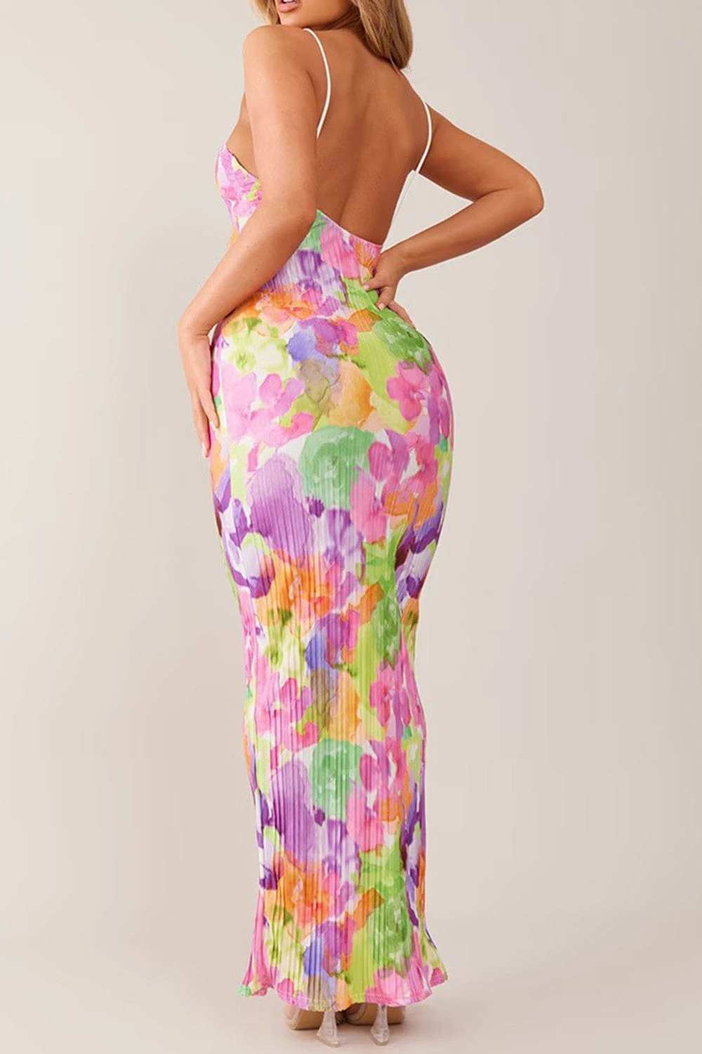 Backless Printed Maxi Cami Dress - Trendsi - Flyclothing LLC