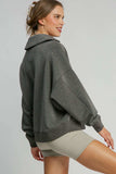 Umgee Johnny Collar Dropped Shoulder Sweatshirt - Trendsi - Flyclothing LLC