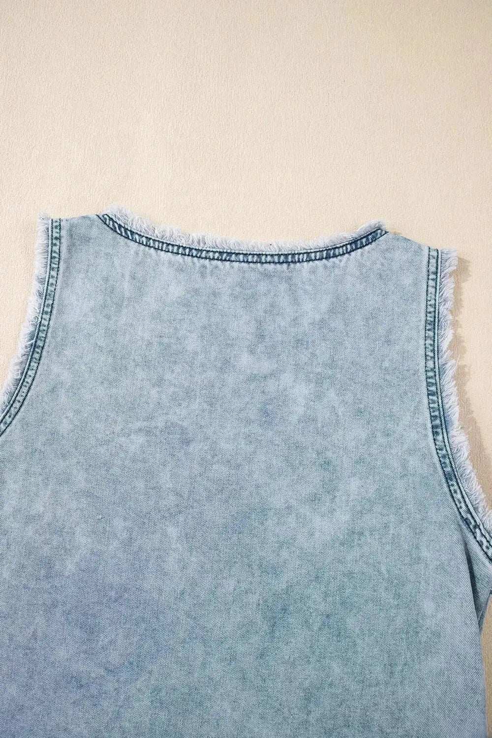 Mineral Wash Denim Frayed U Neck Sleeveless Top - Trendsi - Flyclothing LLC