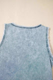 Mineral Wash Denim Frayed U Neck Sleeveless Top - Trendsi - Flyclothing LLC