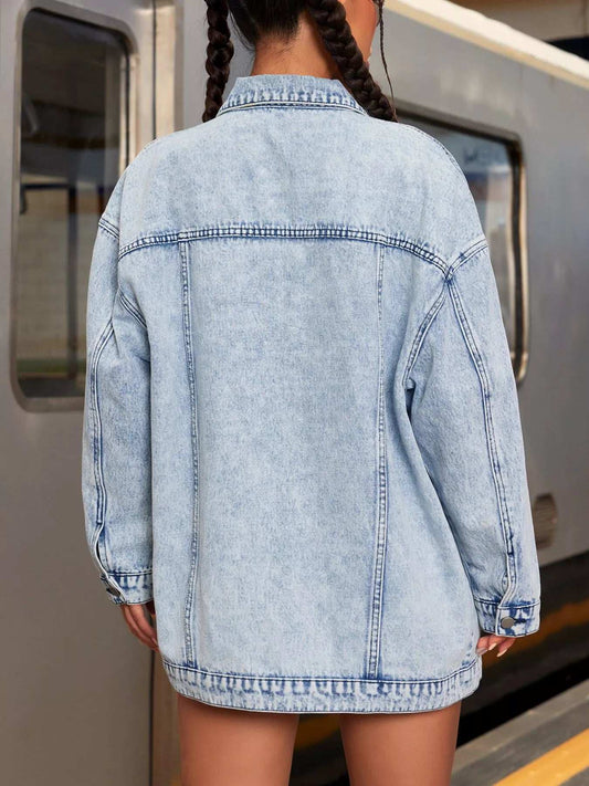 Oversized Button Up Denim Jacket - Trendsi - Flyclothing LLC