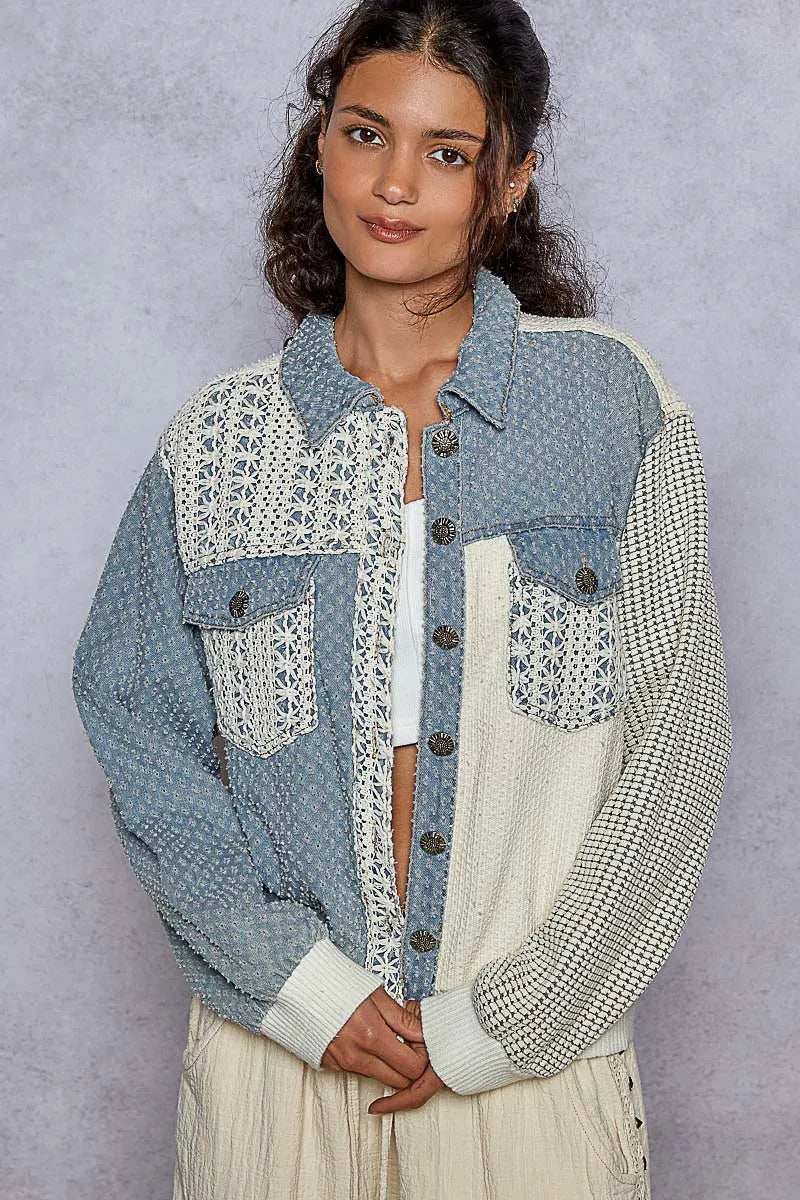 POL Lace Details Button Up Jacket with Chest Pockets - Trendsi - Flyclothing LLC