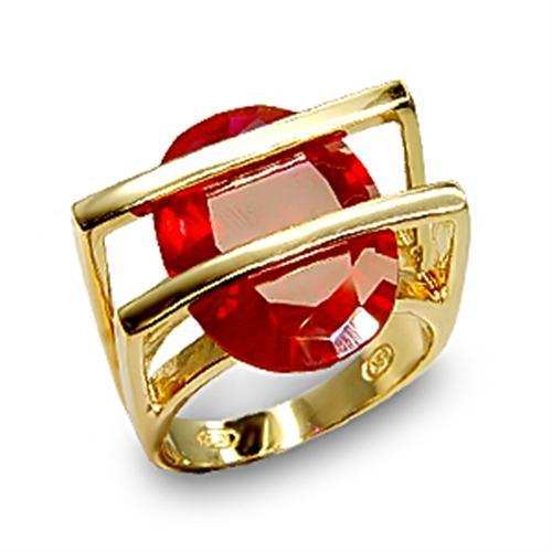 6X001 - Gold 925 Sterling Silver Ring with Synthetic Garnet in Ruby - Alamode - Flyclothing LLC